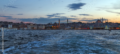 Panorama of Cityscape of Golden horn with ancient street and modern buildings in summer Istanbul is a transcontinental city in Eurasia, straddling the Bosphorus strait © Emoji Smileys People