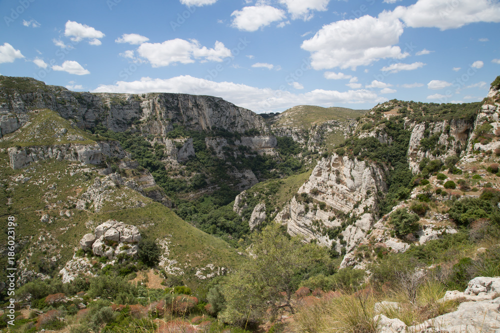 Panorama at the left bank, Natural Reserve of Cavagrande del Cassibile Panorama at the left bank, Natural Reserve of Cavagrande del Cassibile