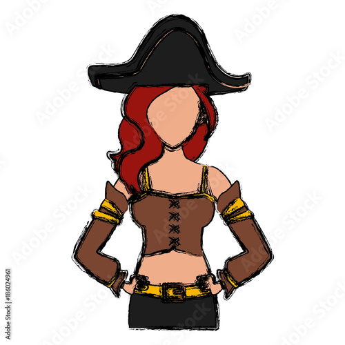 Beautiful woman pirate cartoon icon vector illustration graphic design