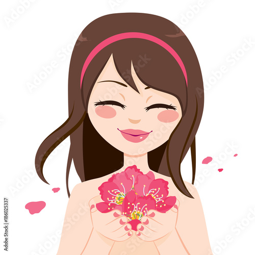 Cute brunette woman holding...