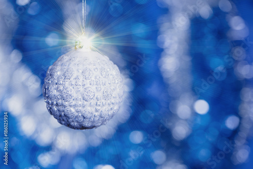 Close up elegance christmas decoration balls with shiny glare hanging on abstract glitting background with copy space for postcard 11