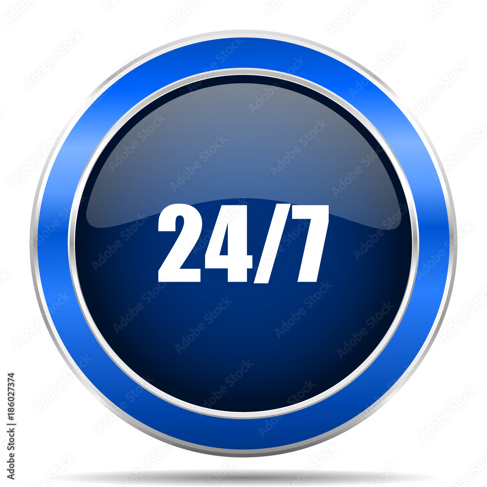 24/7 vector icon. Modern design blue silver metallic glossy web and mobile applications button in eps 10 24/7 vector icon. Modern design blue silver metallic glossy web and mobile applications button in eps 10