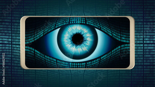 The all-seeing eye of Big brother in your smartphone, concept of permanent global covert surveillance using mobile devices, security of computer systems and networks, privacy