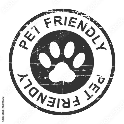 Pet friendly grunge stamp, black isolated on white background, vector illustration.