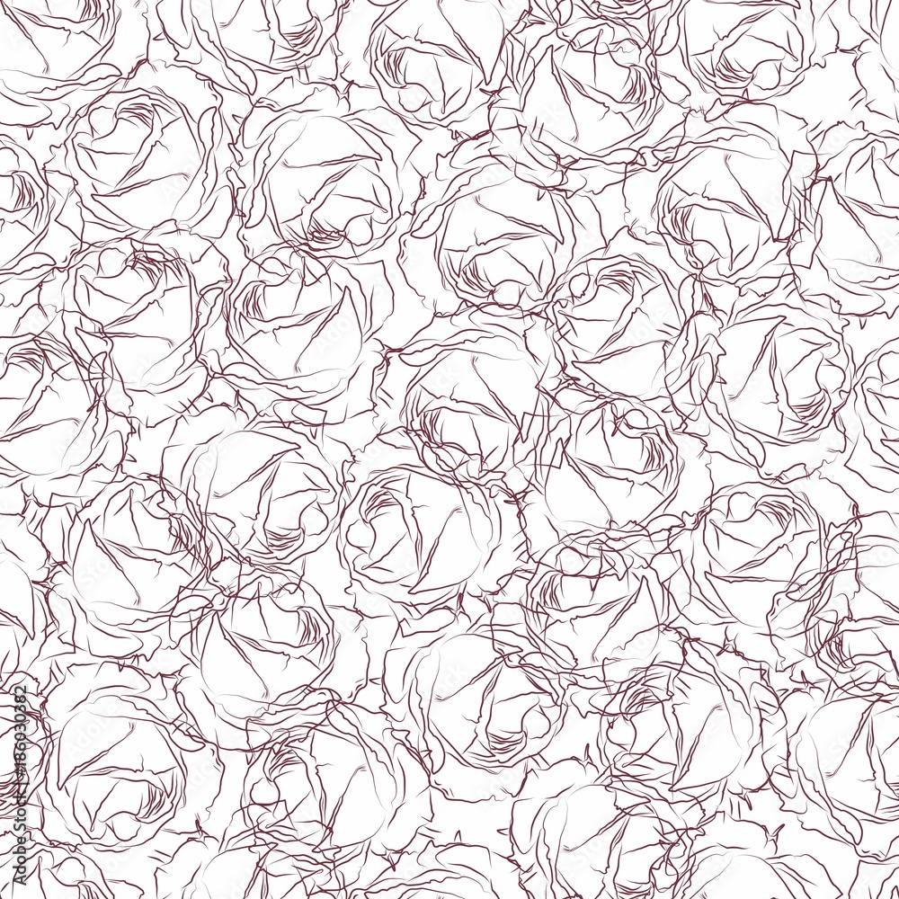Seamless pattern in pink roses on a white background. Wallpaper in drawn roses