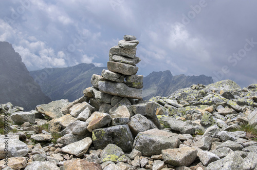 Stone cairns in Tatra mountains, Slovakia, harmony and balance under mount Rysy © Iva