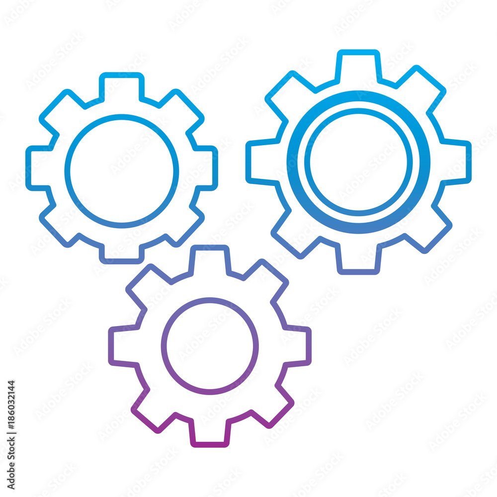 gears three icon image vector illustration design blue to purple ombre line gears three icon image vector illustration design blue to purple ombre line