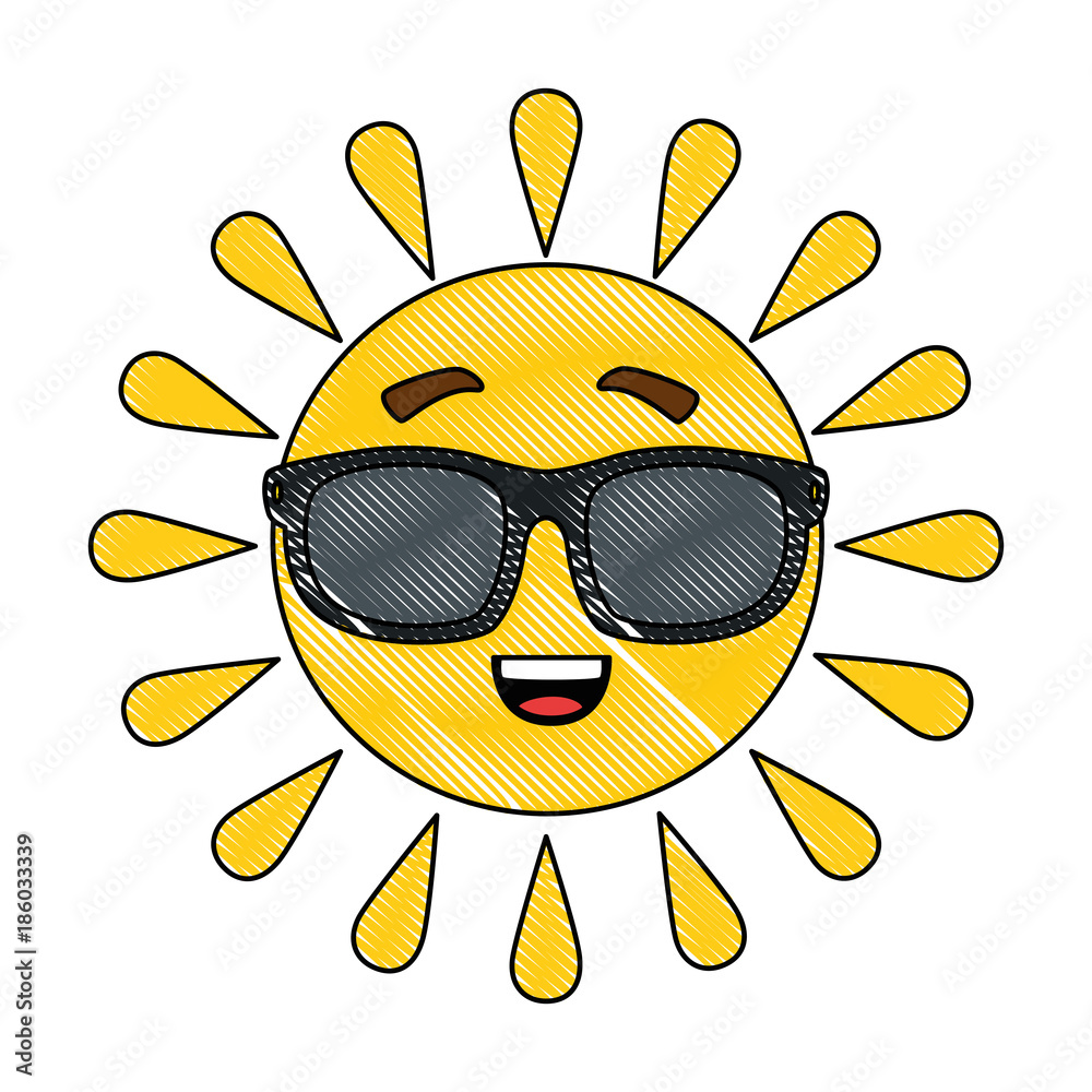summer sun happy with sunglasses kawaii character summer sun happy with sunglasses kawaii character