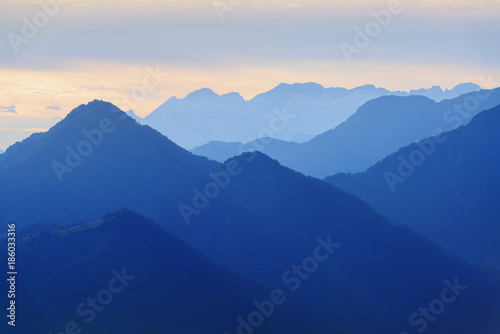 Fototapeta Naklejka Na Ścianę i Meble -  Evening mountains in blue tonality