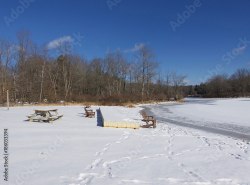 Frozen mountain lake in December