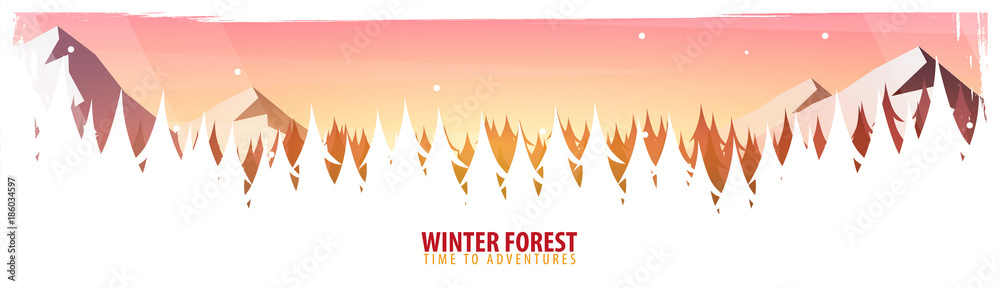 Nature landscape background with silhouettes of mountains and trees. Winter Forest. Vector Illustration. Nature landscape background with silhouettes of mountains and trees. Winter Forest. Vector Illustration.