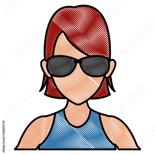 Woman face with sunglasses icon vector illustration graphic design