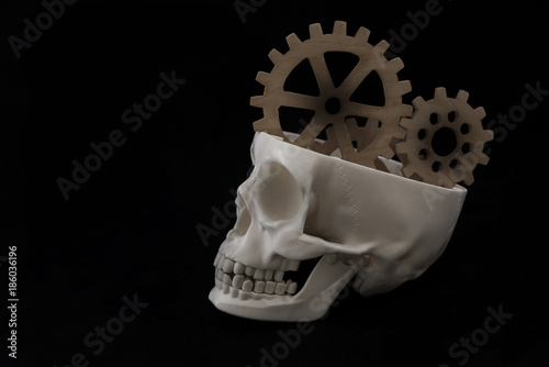 The human skull, the head in it is the mechanism of working gears. thoughts, ideas, business concepts