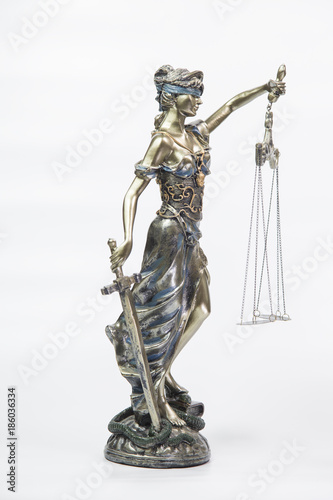 Statue of justice isolated on white background 