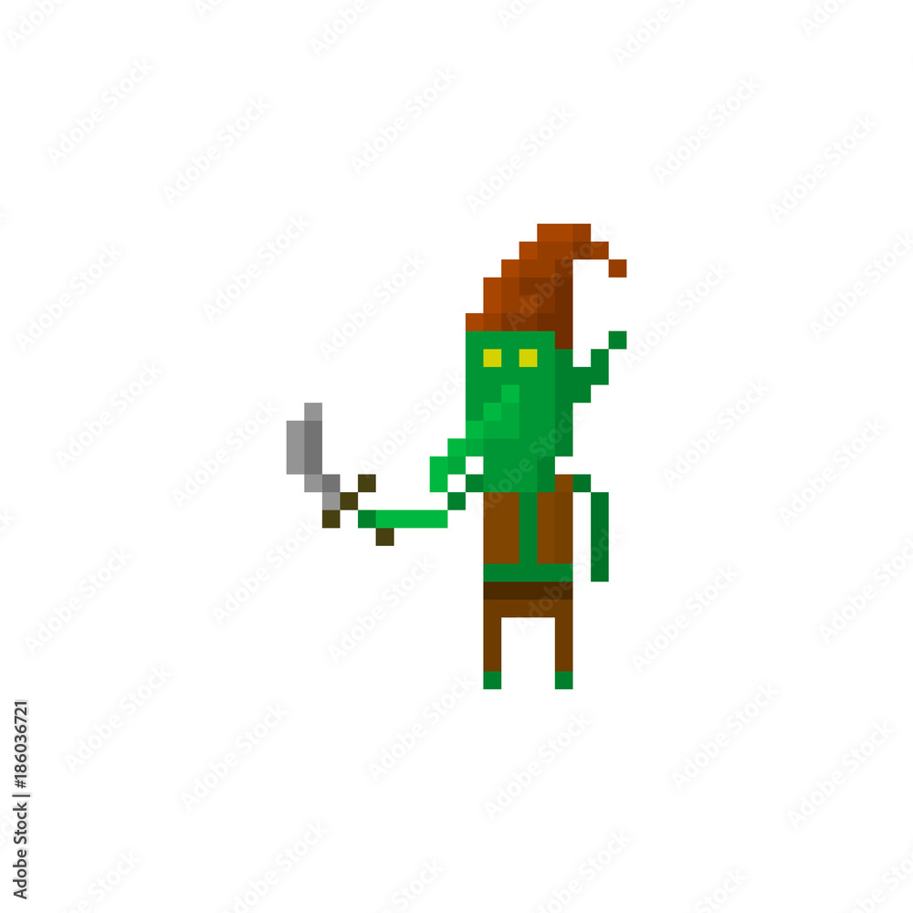 Pixel character goblin with a sword. Сharacter for games and web sites  Векторный объект Stock | Adobe Stock