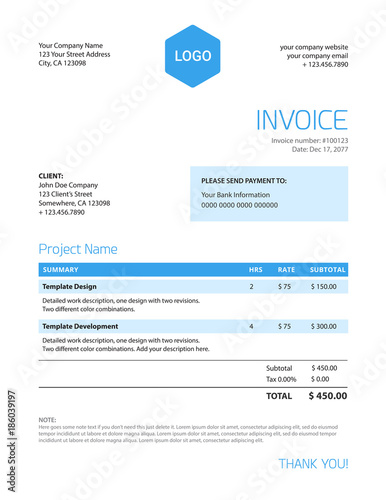 Invoice template - blue color minimalist design
