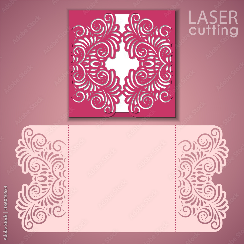 Laser cut wedding invitation card template vector. Die cut paper card