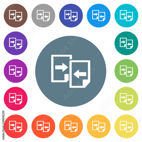 Share documents flat white icons on round color backgrounds