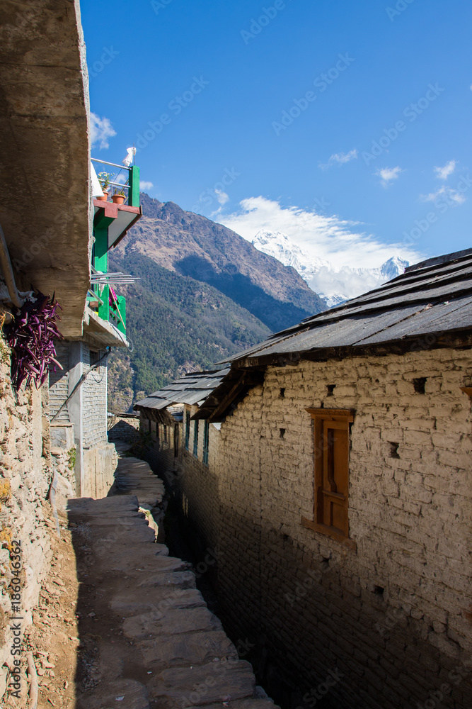 Little village in the Annapurna mountains in Nepal