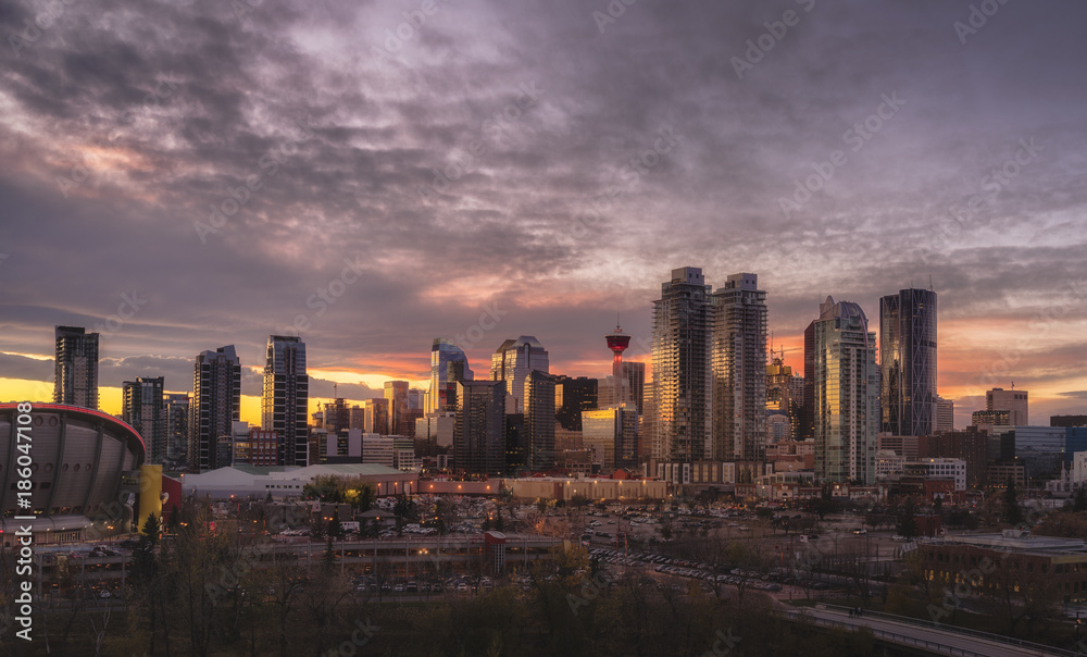 Skyline at sunset, Calgary, Alberta, Canada Skyline at sunset, Calgary, Alberta, Canada