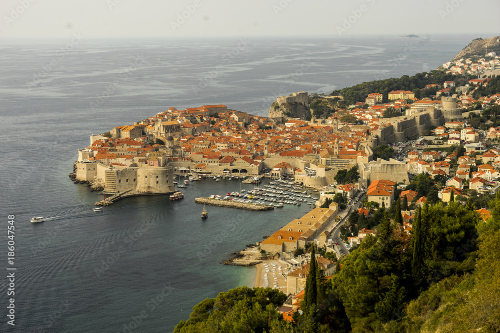 Dubrovnik's muted city from high altitude. 