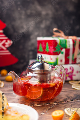 red tea in glass Christmas decoration