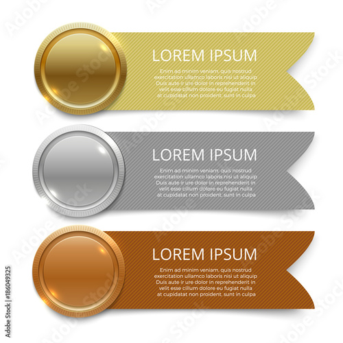 Gold, silver and bronze medals banners design photo