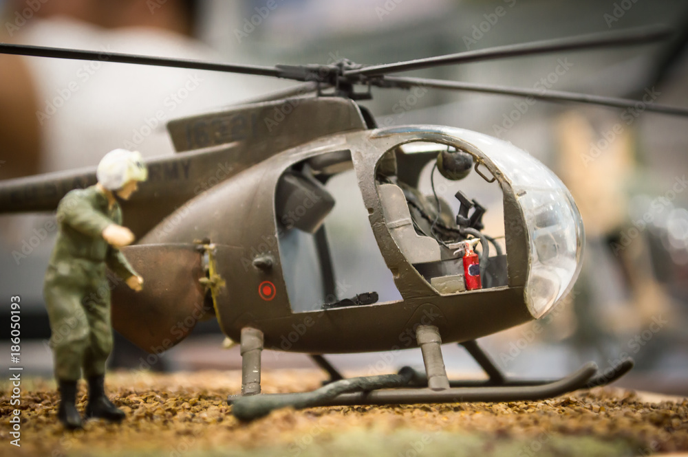 SCALE MODEL OF HELICOPTER USED IN VIETNAM WAR foto de Stock Adobe Stock