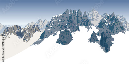 vector alpine landscape with peaks covered by snow