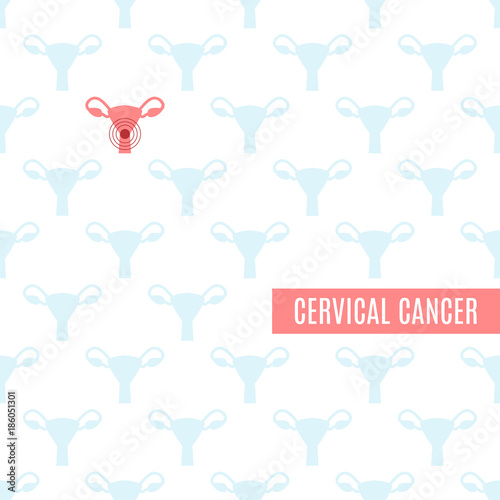 Cervical cancer poster with seamless pattern of uterus symbol on white background. Ovarian disease symbol for January awareness month. Medical concept. Vector illustration.