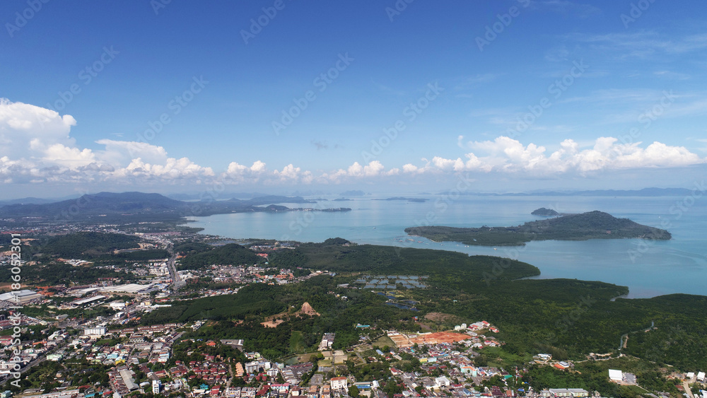 Aerial drone view from Monkey Hill in Phuket, Thailand