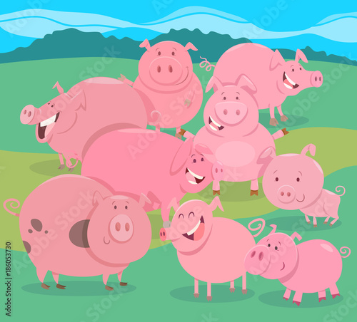 flock of pigs farm animal characters group