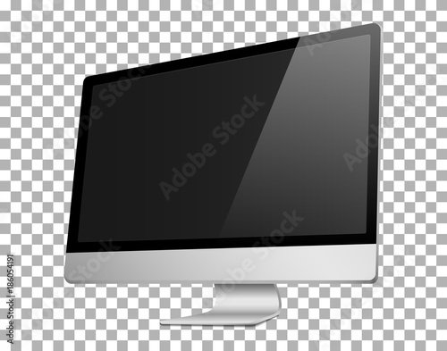 Realistic 3D Computer right view, with a black screen, isolated on a transparancy background