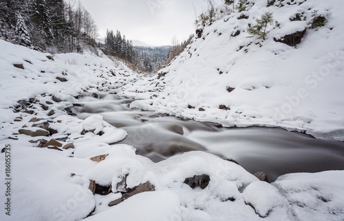 mountain river in winter time