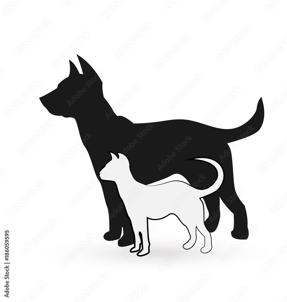 Dog and cat posing together icon