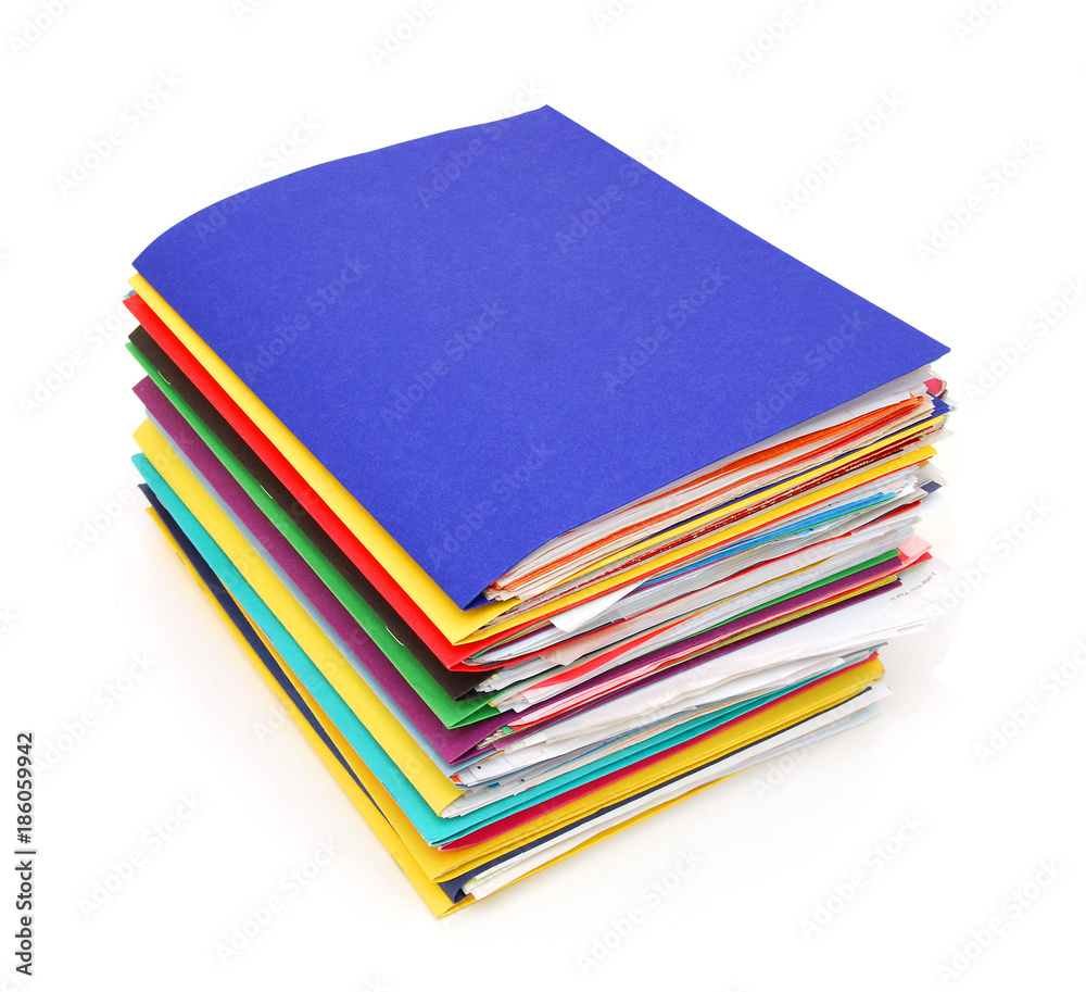 Row of colorful folders with documents Row of colorful folders with documents