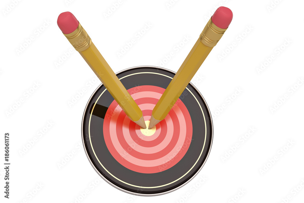Pencils pointed to center of target.3D illustration. Pencils pointed to center of target.3D illustration.