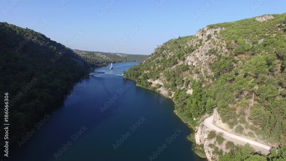 Aerial shot of a river in Krka National Park in Croatia Aerial shot of a river in Krka National Park in Croatia