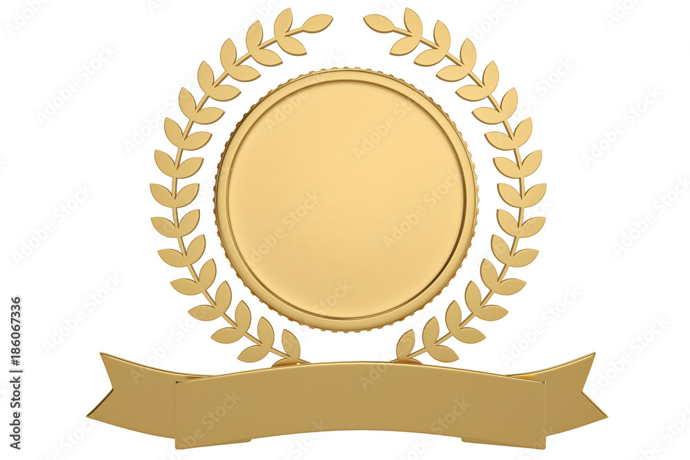 Ribbon with circular gold on white background.3D illustration. Ribbon with circular gold on white background.3D illustration.