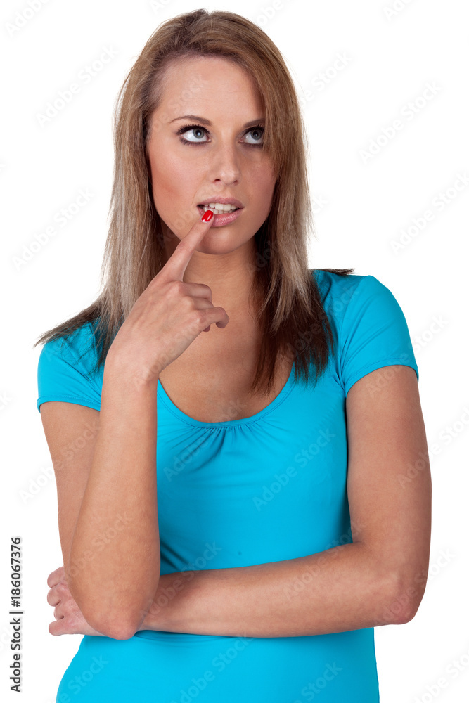 Portrait of a young and gorgeous blonde woman with an inquiring look Portrait of a young and gorgeous blonde woman with an inquiring look