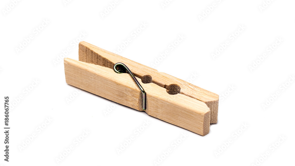 Wooden clothespin, isolated on white background Wooden clothespin, isolated on white background
