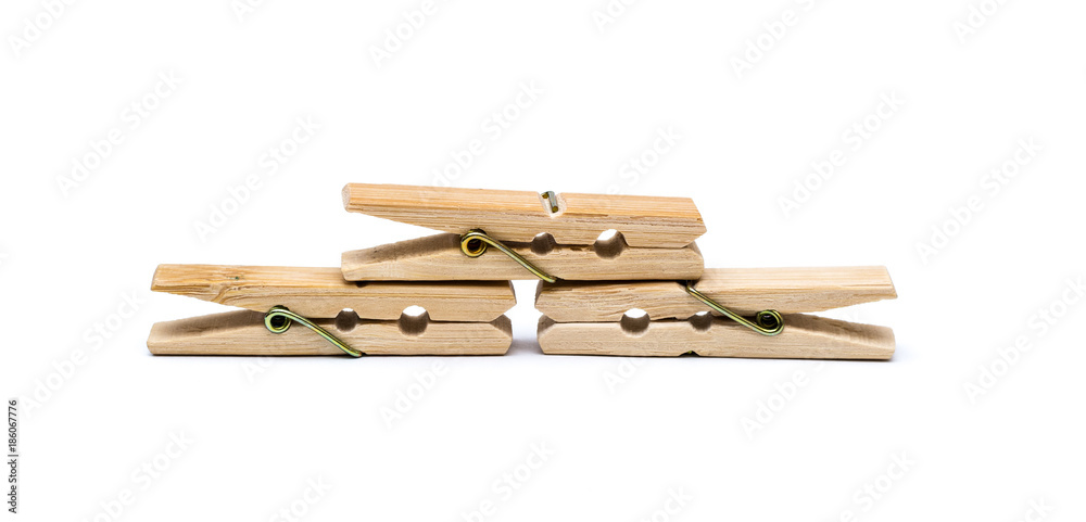 Wooden clothespin, isolated on white background Wooden clothespin, isolated on white background