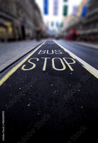Urban Road City Landscape Yellow Line Bus Stop