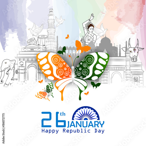 Monument and Landmark of India on Indian Republic Day celebration background