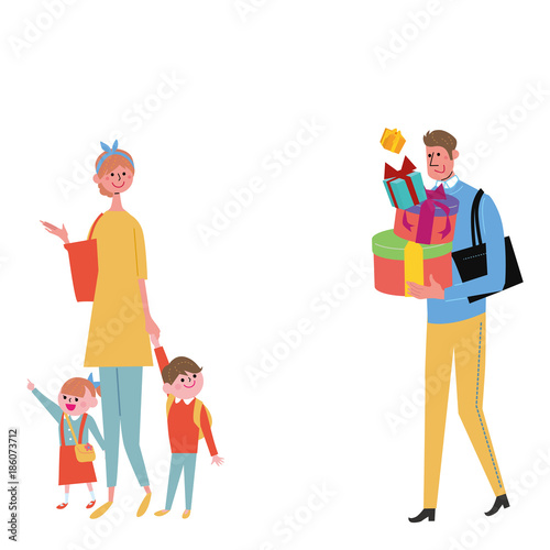 プレゼントを買いに行く　家族　イラスト
