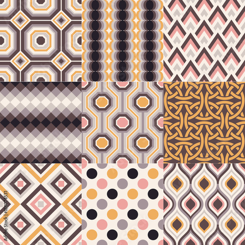 repeated abstract retro geometric pattern set