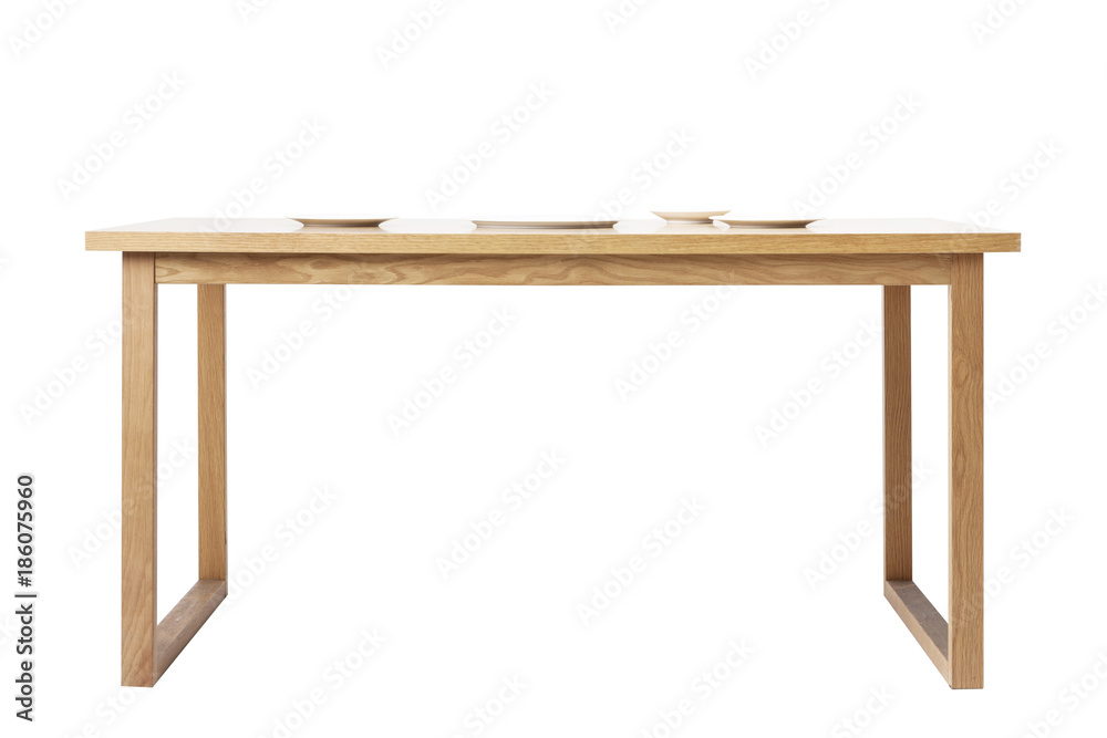 wood table with empty dish isolated on the white background wood table with empty dish isolated on the white background