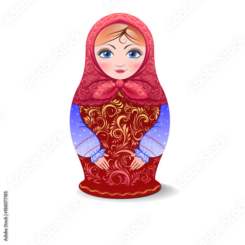 Vector matryoshka doll isolated on white background, Khokhloma
