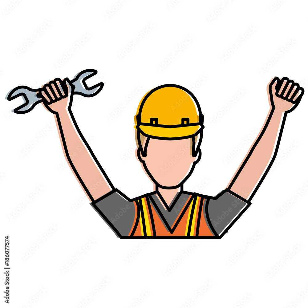 construction worker with wrench avatar vector illustration design