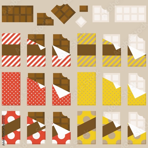 Chocolate bar and chocolate bitten vector set